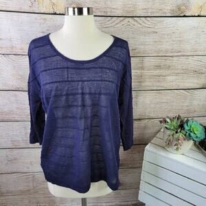 Ann Taylor‎ LOFT Women's 3/4 Sleeve Scoop Neck Striped Sweater Navy Size Medium